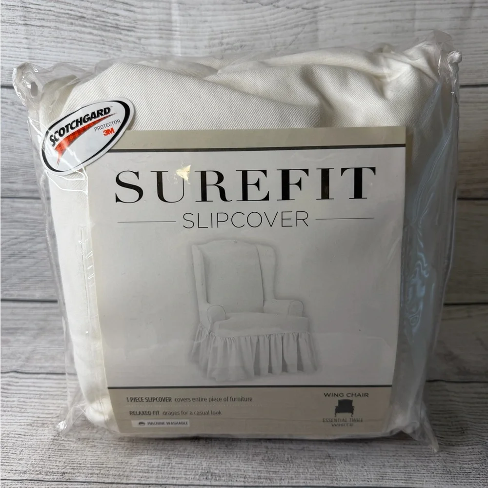 SureFit Essential Twill T-Cushion Wingback Chair Slipcover - Relaxed Fit - Picture 2 of 3